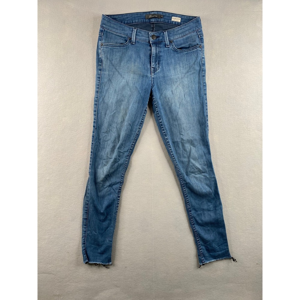Level 99 Mid Rise Janice Ultra Skinny Jeans Blue Raw Hem Size 27